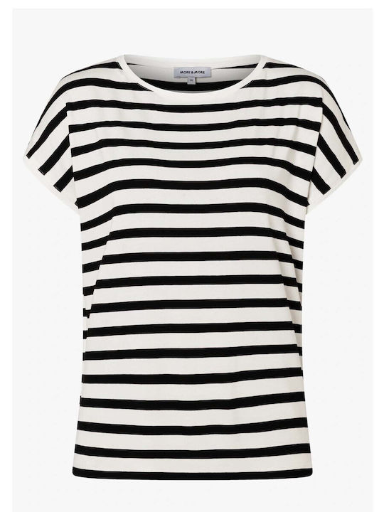 MORE & MORE Damen Bluse Gestreift Schwarze