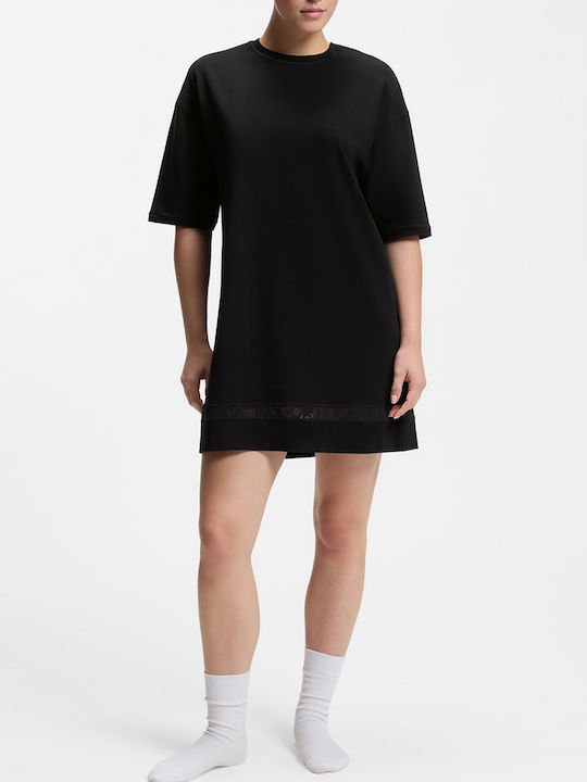 Summer Mini Evening Dress with Mesh Black