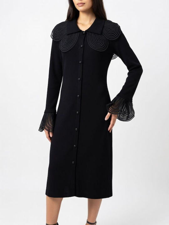 Rochie Midi Pentru Nuntă / Botez Cu Dantelă Neagră