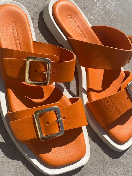 Leather Women's Flat Sandals Yellow