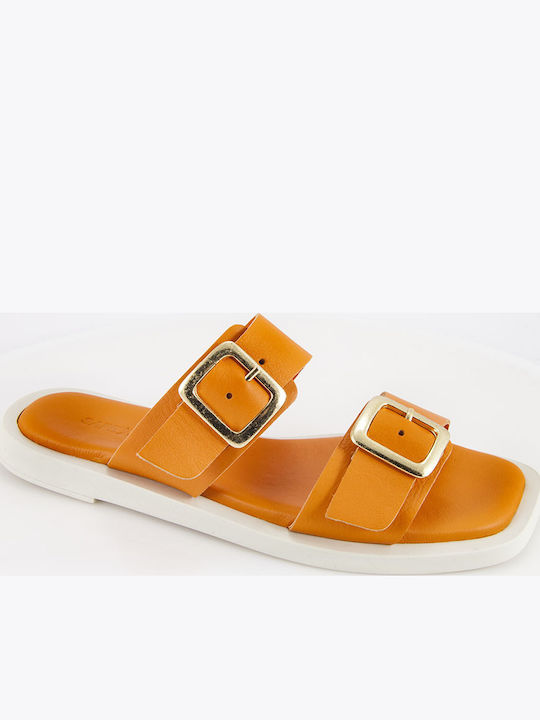 Leather Women's Flat Sandals Yellow