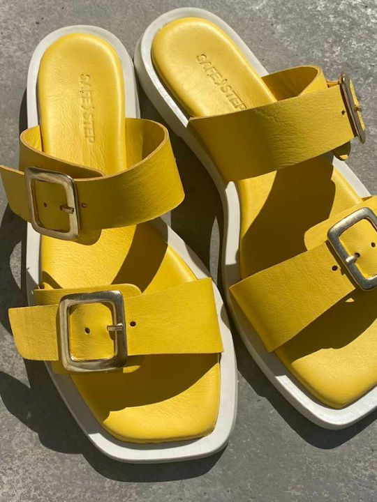 Leather Women's Flat Sandals Yellow