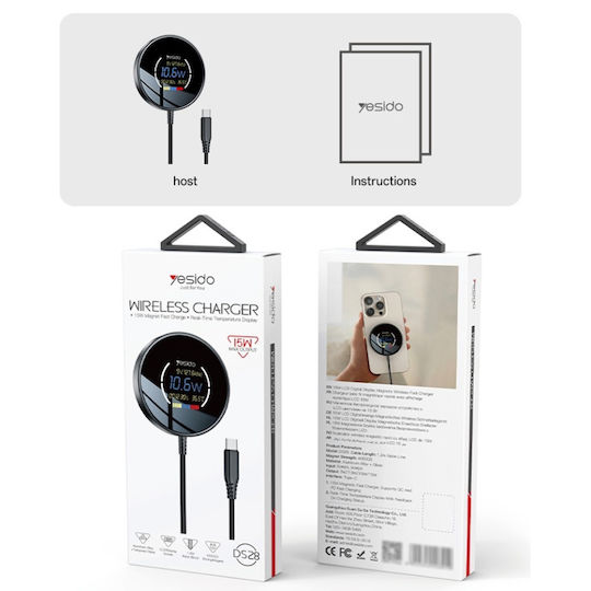 Yesido Încărcător Wireless (Qi Pad) 15W Power Delivery Negru