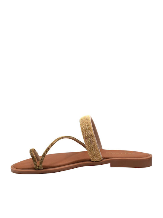 Leder Damen Anatomisch Goldene Flache Sandalen