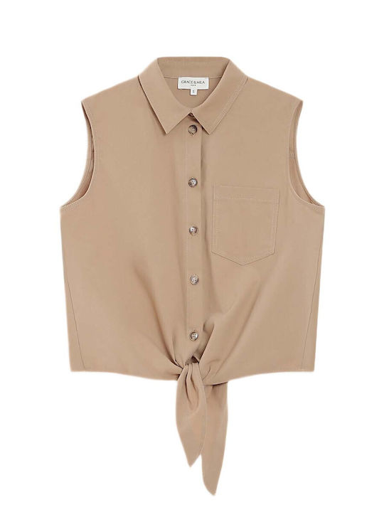 Ärmelloses Damenhemd Beige