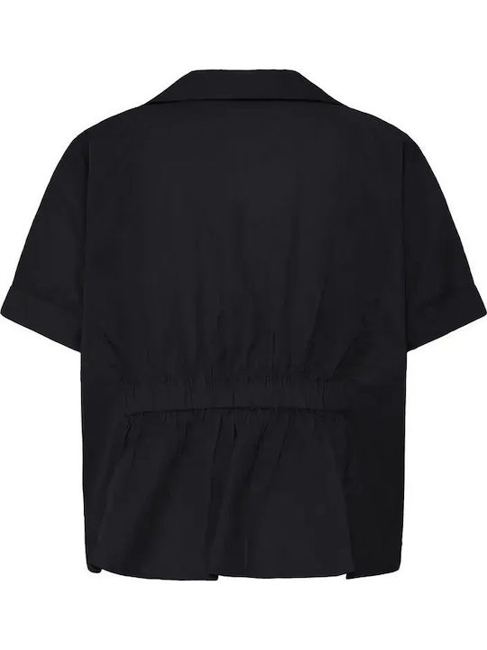 Short Sleeve Women's Cotton Shirt Black