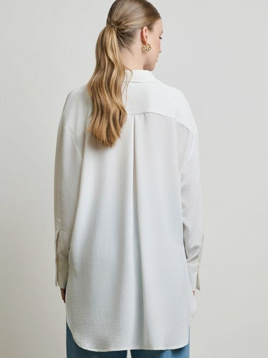 Long Sleeve Women's Denim Shirt White