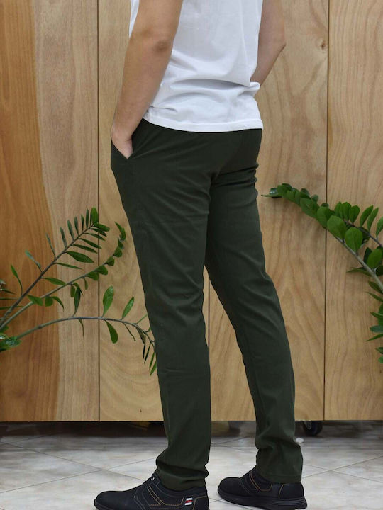 Men's Trousers Chinos Elastic in Slim Fit Olive
