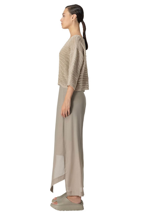 Women's Fabric Trousers in Loose Fit Beige