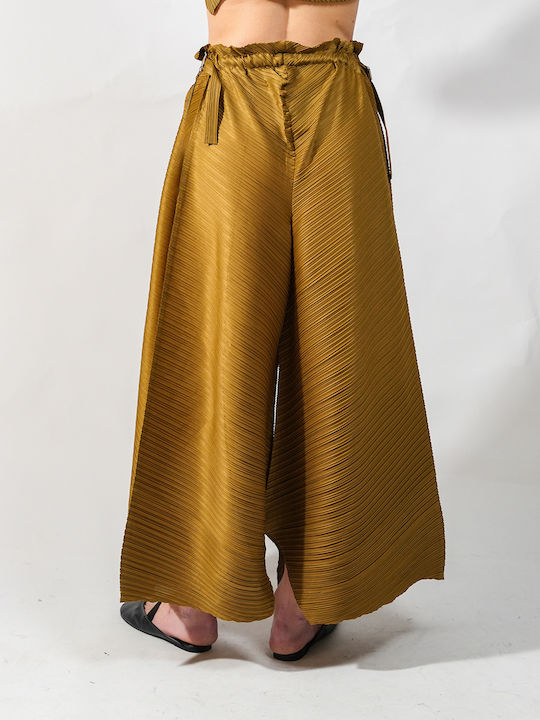 Women's High Rise Pantaloons with Rubber Band in Loose Fit Gold