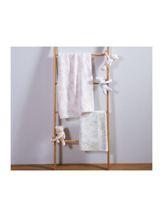 Nef-Nef Homeware Κουβέρτα Αγκαλιάς & Λίκνου Teddy Πικέ Ροζ με Ζωάκι 75x100εκ.