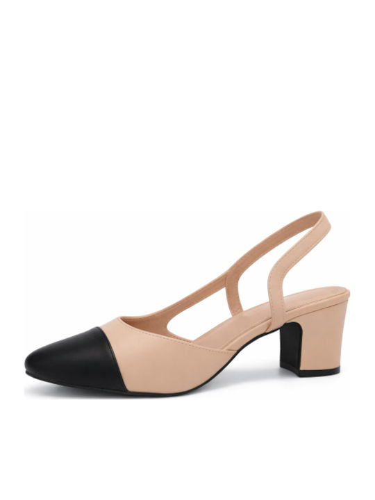 Heels with Strap & Chunky Mid Heel Beige SL-E5521-26HH-MPEZ