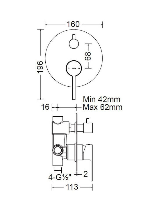 Cora Built-in Mixer, Diverter, Hand Shower & Supply Set for Shower 2 Exits Silver