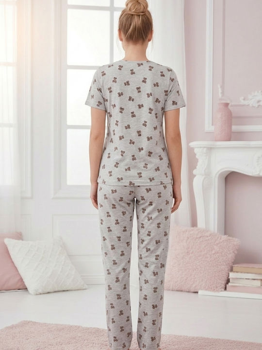 Sexen Set Pijamale Damă de Vară Gri Deschis Teddy