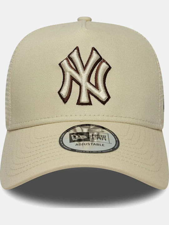 New Era New York Yankees Mlb Outline Cream 9forty E-frame Trucker Cap 60771718 One Size Cream Light Brown