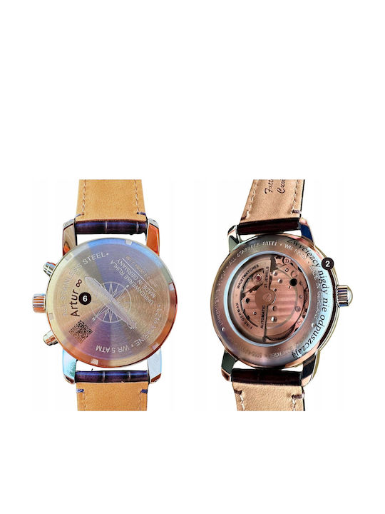 Ανδρικό Ρολόι 42mm Μπαταρίας με Μπλε Δερμάτινο Λουράκι