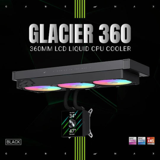 GameMax Glacier 360 Υδρόψυξη AIO CPU με 3 Ανεμιστήρες και ARGB Φωτισμό