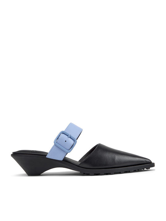 Leather Mules with Heel in Black Colour