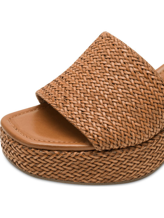 Leder Damen Pantoletten mit Chunky Hoch Absatz in Tabac Braun Farbe