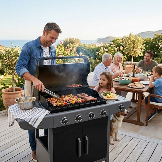 Bormann BBQ6041 Gasgrill Gusseisen Rost 70.5cmx42cmcm mit 4 cm und Seitenbrenner