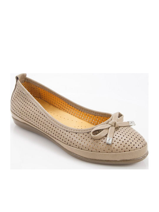 Leather Women's Ballerina Shoes in Green Colour