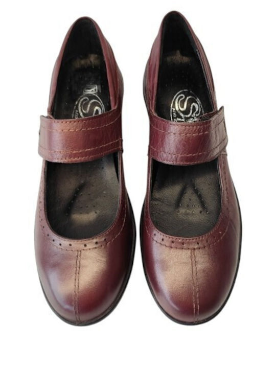 Leather Women's Ballerina Shoes in Burgundy Colour