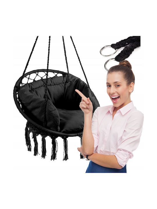 Leagăn Pentru Grădină Și Verandă Cu Suport Și Pernă Material Textil Negru Rezistent Până La 150kg L80xA80xÎ93cm