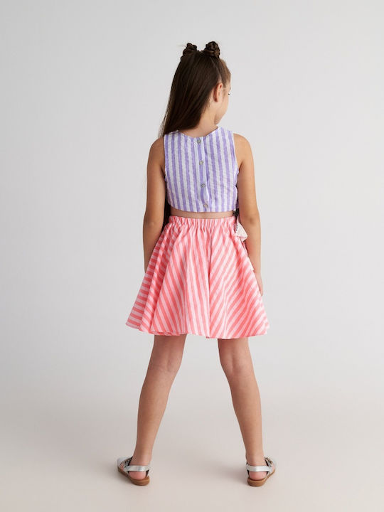 Girls Dress Striped Lilac & Coral
