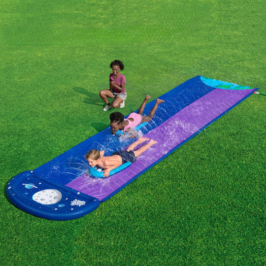 Set Dublu Tobogan de Apă Bestway Tobogan 2 Saltele Gonflabile 488-138 Cm Pvc Tematic Spațial Mov Albastru