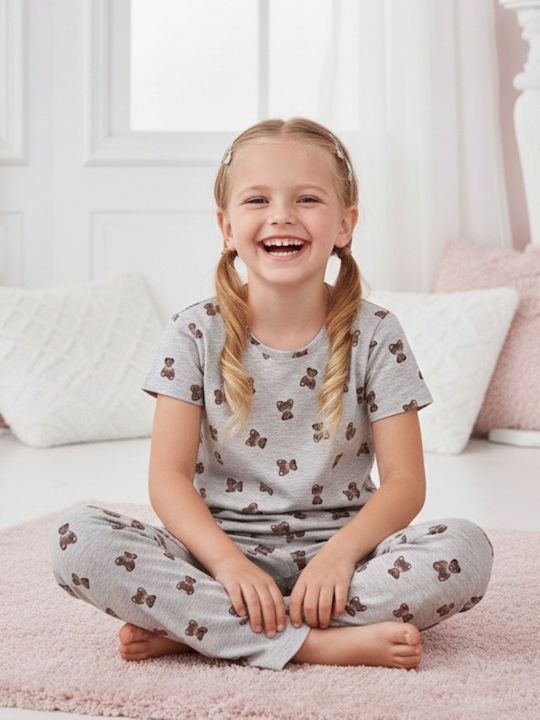 Siyah Inci Pijama Copii Vară Din Bumbac Gri Deschis
