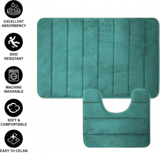 Alista Home Non-Slip Set Bath Mats AT1CT-IM1P-RS1S-DT25025/004 Green 50x80cm 2 Pieces