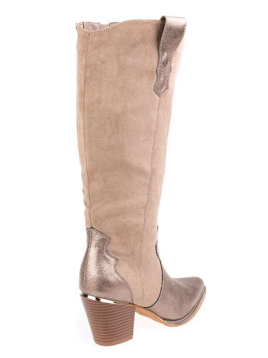 Women's Boots with Medium Heel Beige