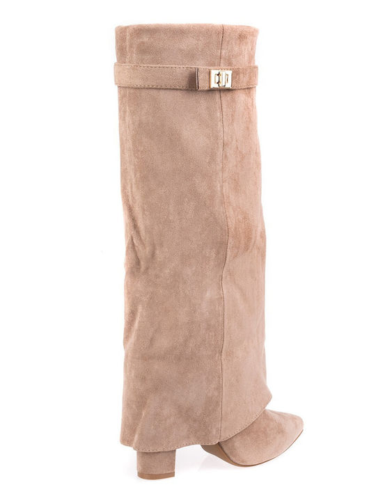 Women's Boots with High Heel Beige