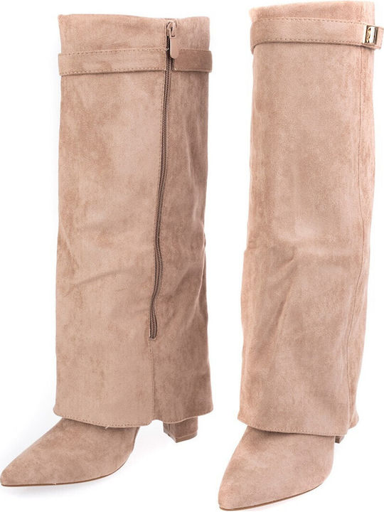 Women's Boots with High Heel Beige