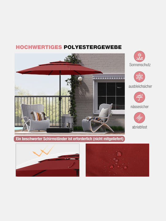Metal Floor Parasol Red with Base 3x3m