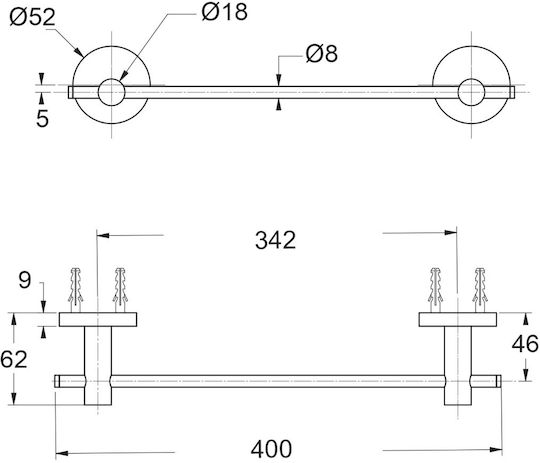 Piccadilly Single Wall-Mounted Bathroom Rail with Screws Bronze