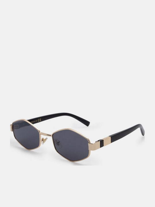 Luigi Unisex Sunglasses with Gold Metallic Frame and Black Lenses 4863609