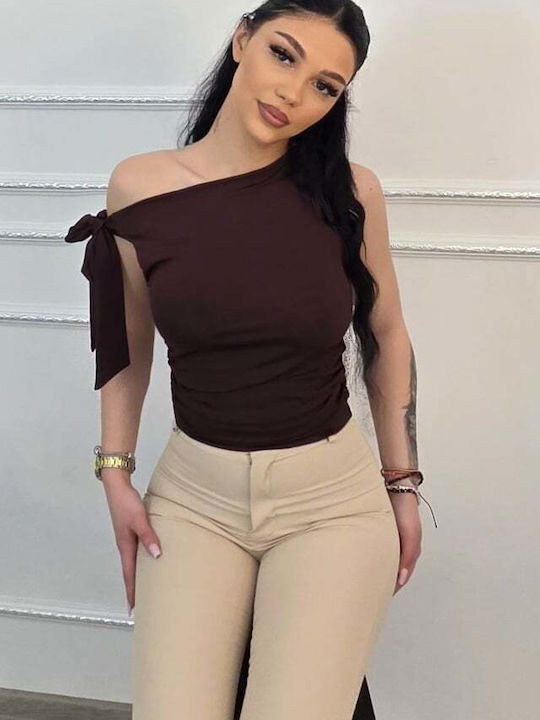 Bluza Damă De Vară Fără Mâneci Maro