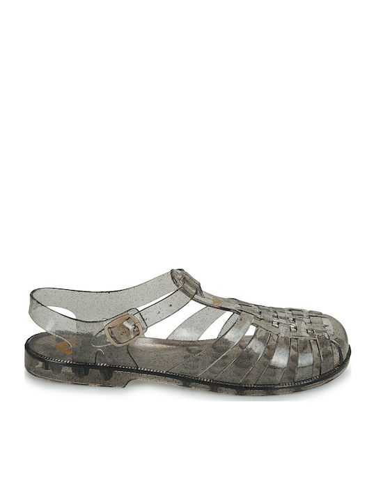 Damen Flache Sandalen Grau