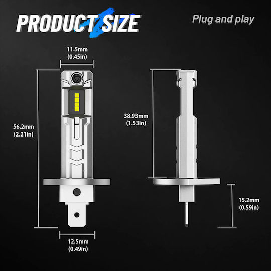NovSight Крушка за Автомобил и Мотоциклет H1 / T11 Canbus LED 6500K Хладно Бяло 12V 60W