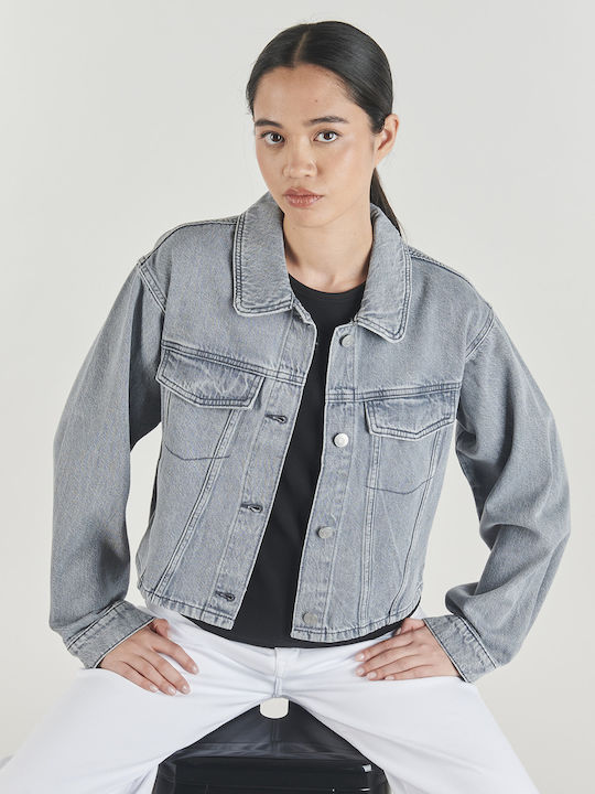 Damen Jean Jacke Grau