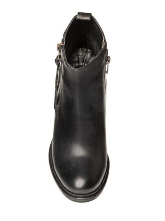 Women's Leather Medium Heel Ankle Boots Black