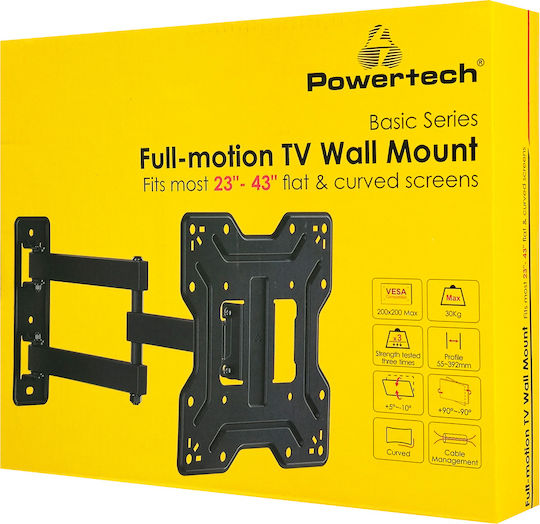 Powertech PT-1556 Βάση Τηλεόρασης Τοίχου με Βραχίονα έως 43" και 30kg Ασημί