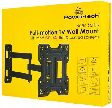 Powertech PT-1556 Βάση Τηλεόρασης Τοίχου με Βραχίονα έως 43" και 30kg Ασημί