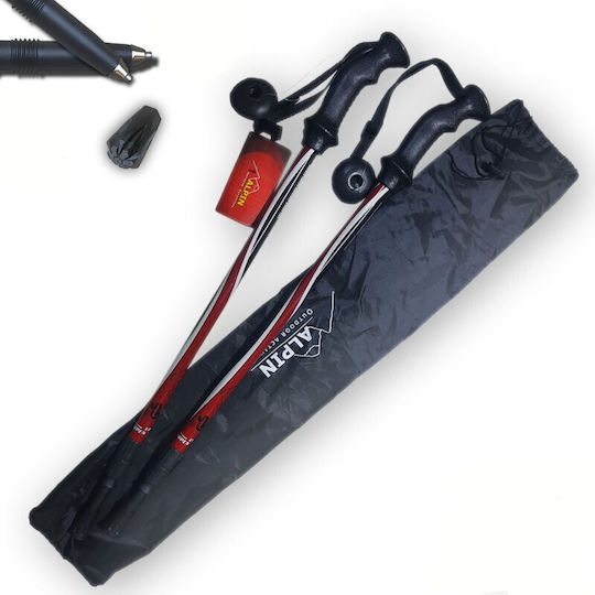 Alpin Pair of Telescopic Aluminum Trekking Poles Red 290gr
