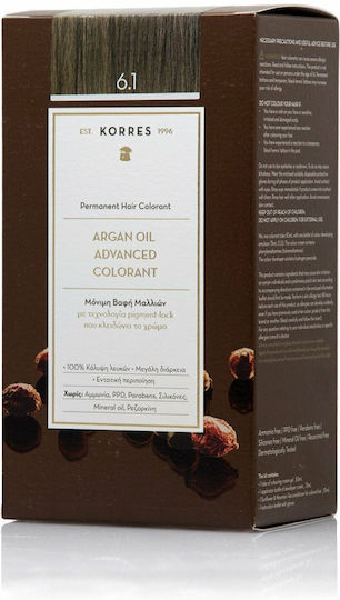 Korres Argan Oil Advanced Colorant Βαφή Μαλλιών Χωρίς Αμμωνία 6.1 Ξανθό Σκούρο Σαντρέ 50ml