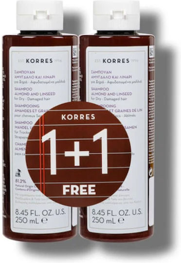 Korres Αμύγδαλο & Λινάρι Σαμπουάν Αναδόμησης/Θρέψης & Ενυδάτωσης για Ξηρά Μαλλιά Μαλλιά 2x250ml