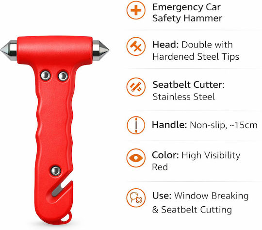 Car Emergency Hammer Seat Belt Cutter Hw-0383r Red