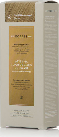 Korres Abyssinia Superior Gloss Colorant Vopsea de Păr fără amoniac 9.1 Blond foarte deschis Sandre 50ml