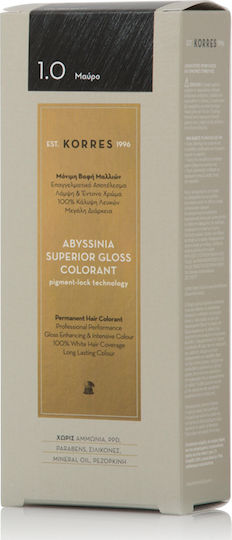 Korres Abyssinia Superior Gloss Colorant Βαφή Μαλλιών Χωρίς Αμμωνία 1.0 Μαύρο 50ml